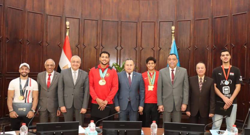 Alexandria University Council Honours Male Students from the Faculty of Physical Education Who Won International Sports Championships