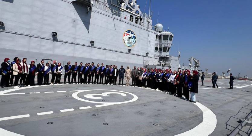 The Popular and Military Defense Forces Command organizes a visit for Alexandria University students to Ras El Tin Naval Base in celebration of the 10th of Ramadan anniversary